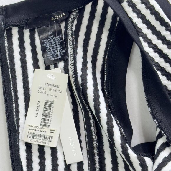 AQUA Women's Dress Black White Stripe Drop Waist Stretch Flounce Bottom Size M - Picture 8 of 12